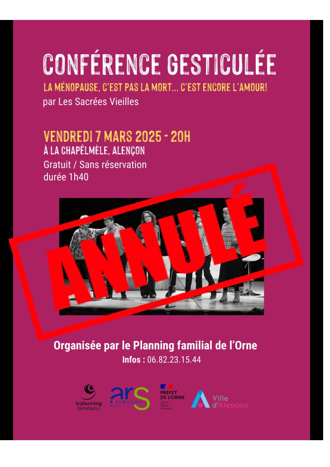 Annulation Conférence Gesticulée “Les sacrées vieilles”